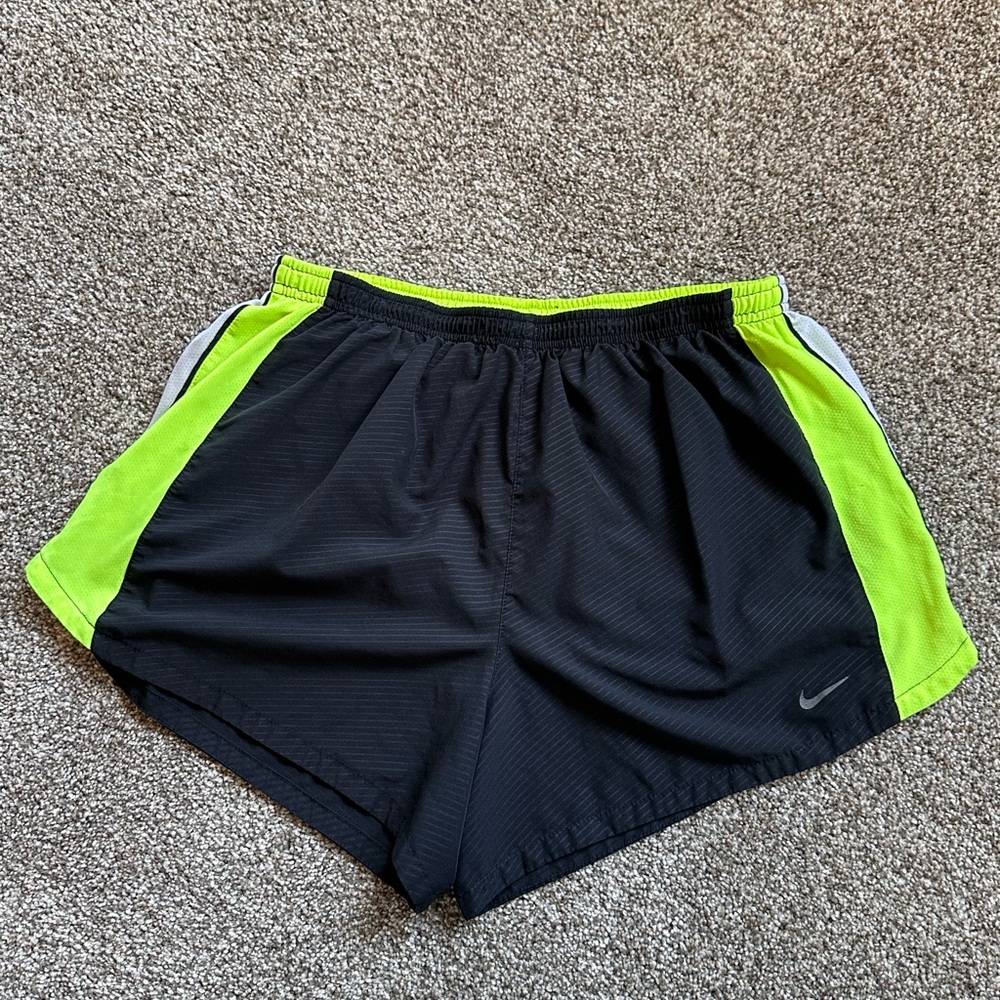 Nike Dri-Fit Women's Black and Neon Green Athletic Shorts